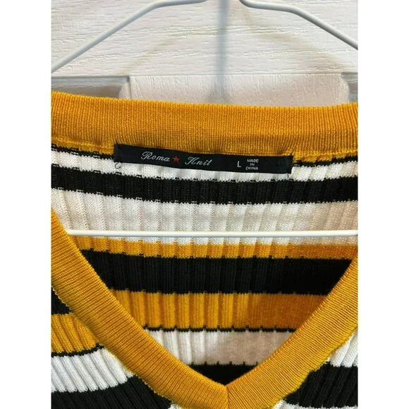 Roma Knit Women’s Petite Yellow Black And White Sweater Top Size Large - Picture 2 of 4